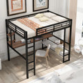 Full Size Loft Metal & MDF Bed with Long Desk and Shelves