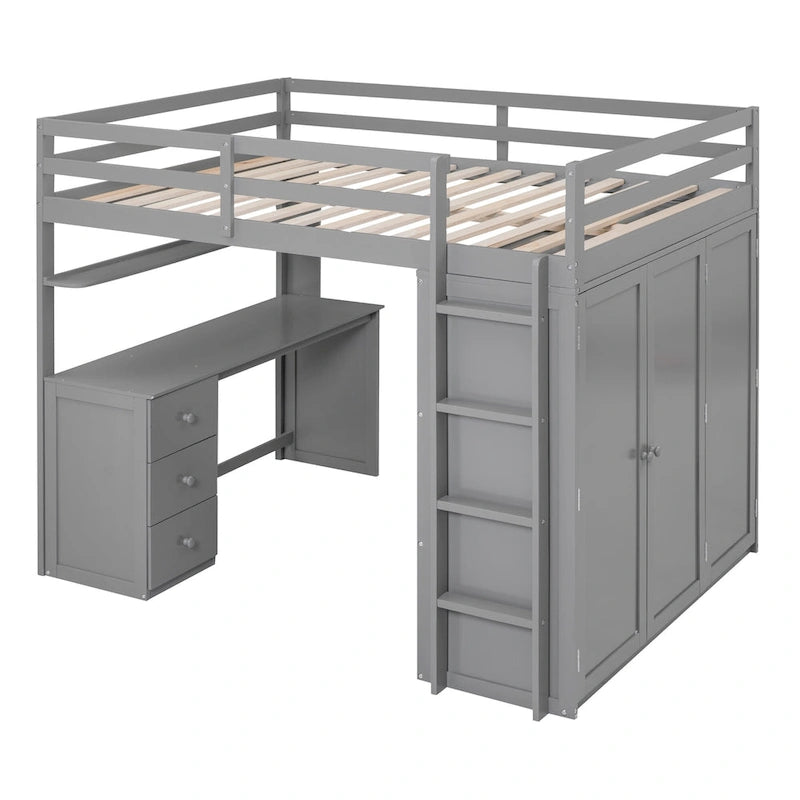 Full Loft Bed with Study Station, Wardrobe, Desk & Drawers