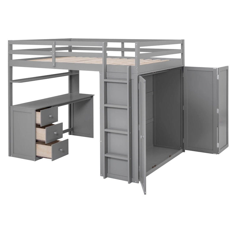 Full Loft Bed with Study Station, Wardrobe, Desk & Drawers