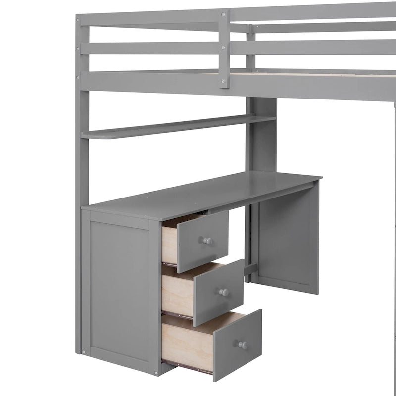 Full Loft Bed with Study Station, Wardrobe, Desk & Drawers