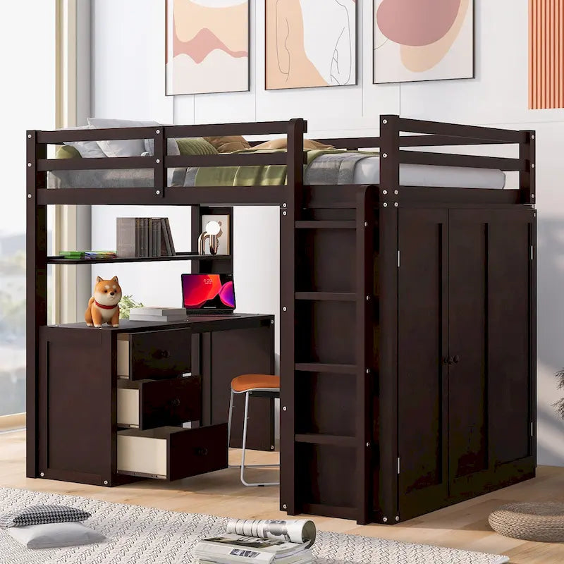 Full Loft Bed with Study Station, Wardrobe, Desk & Drawers