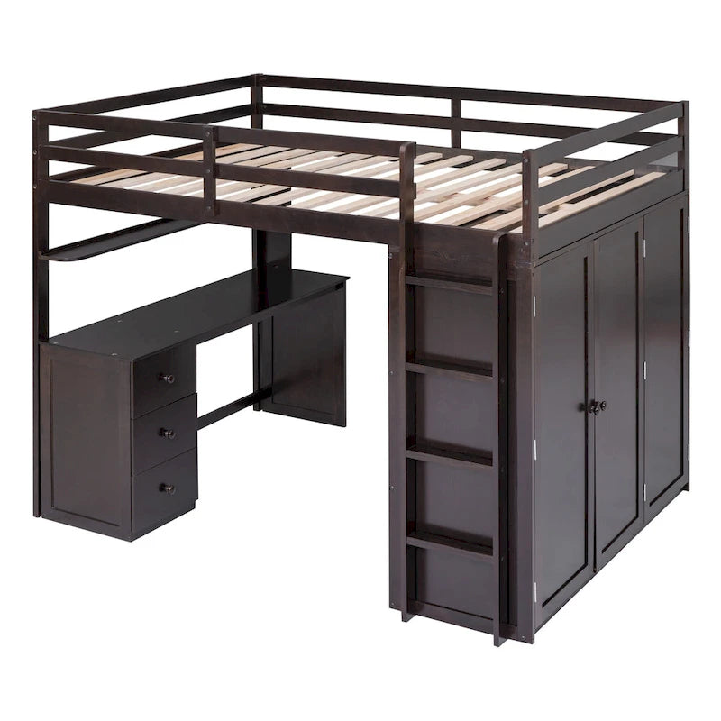 Full Loft Bed with Study Station, Wardrobe, Desk & Drawers