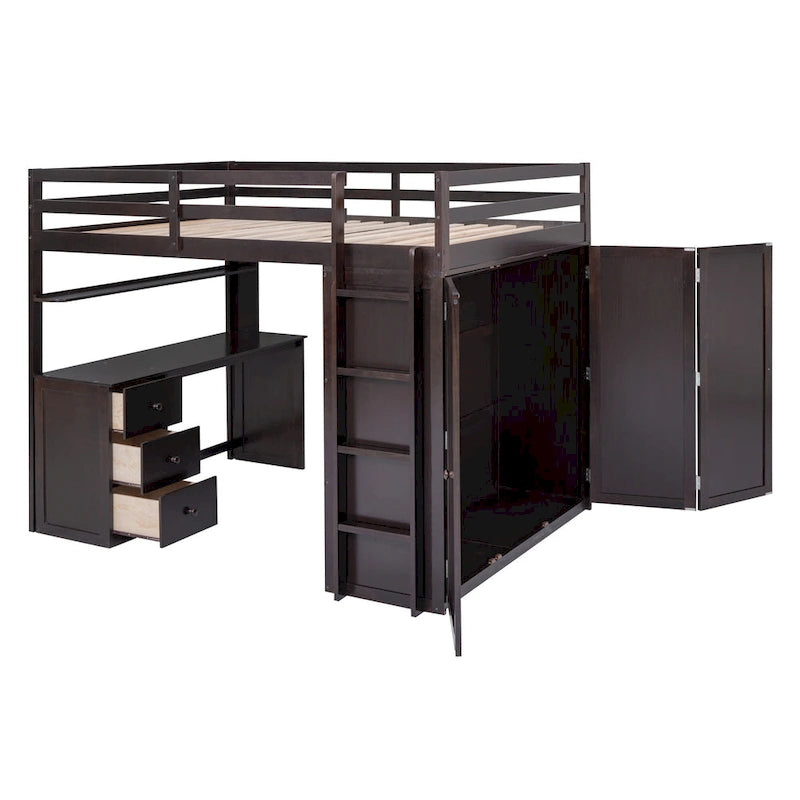 Full Loft Bed with Study Station, Wardrobe, Desk & Drawers