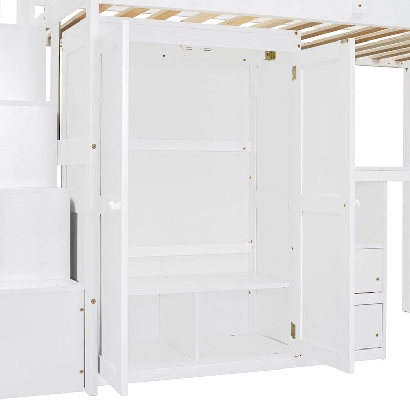 Twin Loft Bed with Staircase, Study Station & 5-in-1 Storage