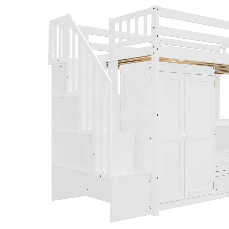 Twin Loft Bed with Staircase, Study Station & 5-in-1 Storage