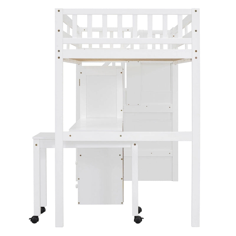 Twin Loft Bed with Staircase, Study Station & 5-in-1 Storage