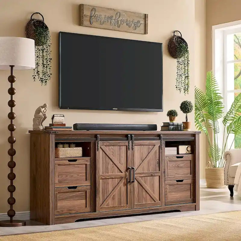 Farmhouse Fireplace TV Stand for 80 Inch TV, Entertainment Center