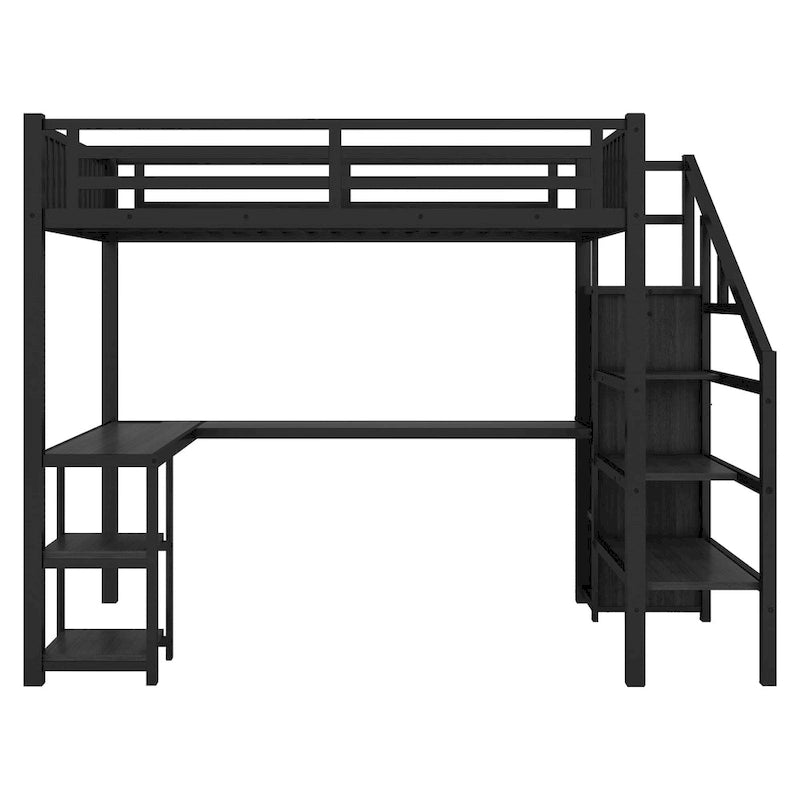 Full Loft Bed with Desk, Wardrobe, LED, USB
