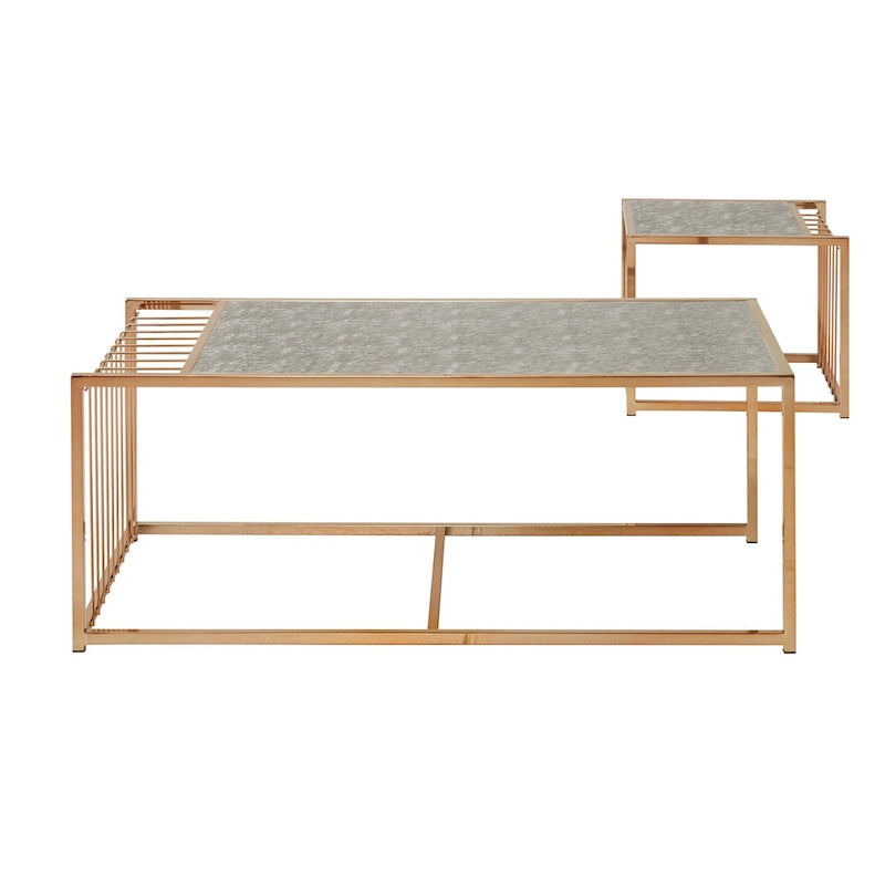 Astor Champagne Gold Finish Textured Mirror Top Nesting Coffee Table by iNSPIRE Q Bold