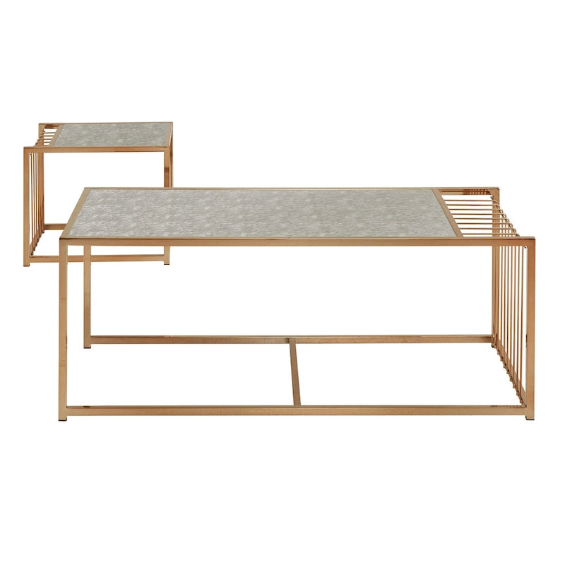 Astor Champagne Gold Finish Textured Mirror Top Nesting Coffee Table by iNSPIRE Q Bold