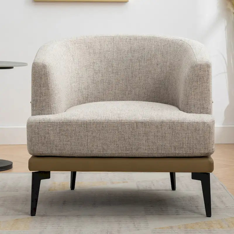 Fauteuil de salon contemporain en tissu bicolore avec pieds tonneau