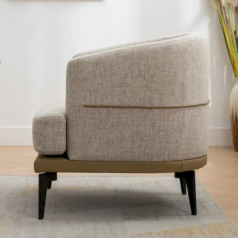 Fauteuil de salon contemporain en tissu bicolore avec pieds tonneau