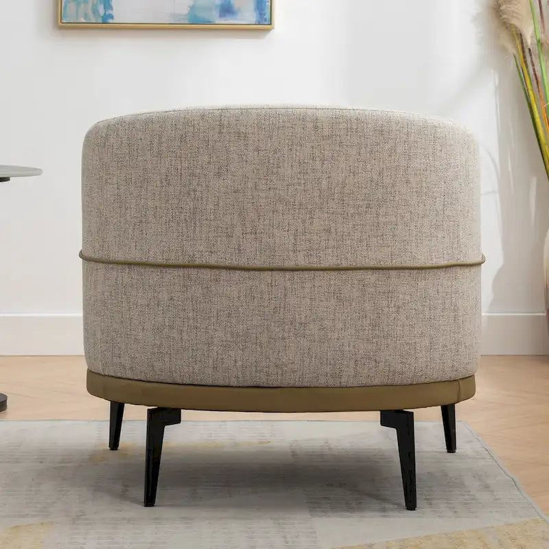 Fauteuil de salon contemporain en tissu bicolore avec pieds tonneau