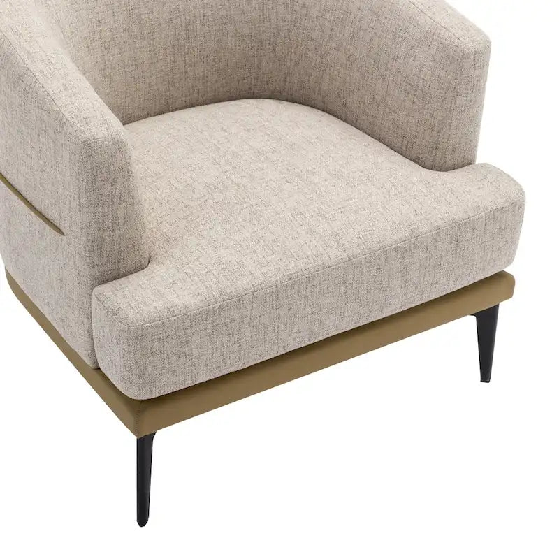 Fauteuil de salon contemporain en tissu bicolore avec pieds tonneau