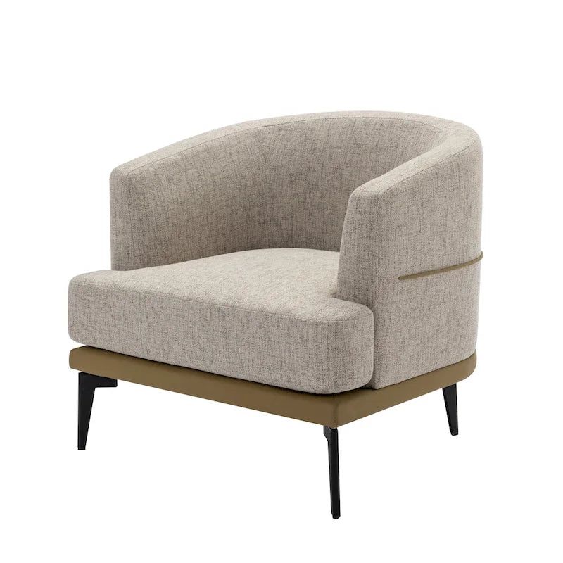 Fauteuil de salon contemporain en tissu bicolore avec pieds tonneau