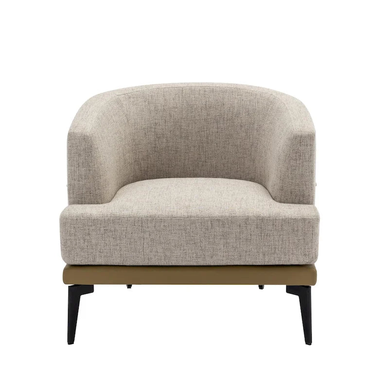 Fauteuil de salon contemporain en tissu bicolore avec pieds tonneau