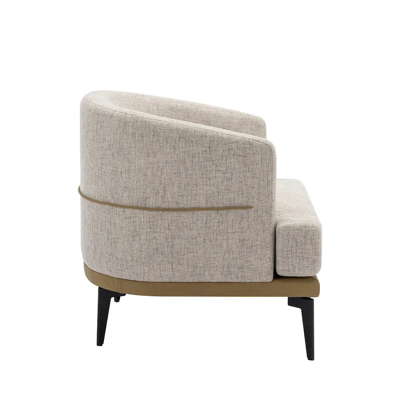 Fauteuil de salon contemporain en tissu bicolore avec pieds tonneau