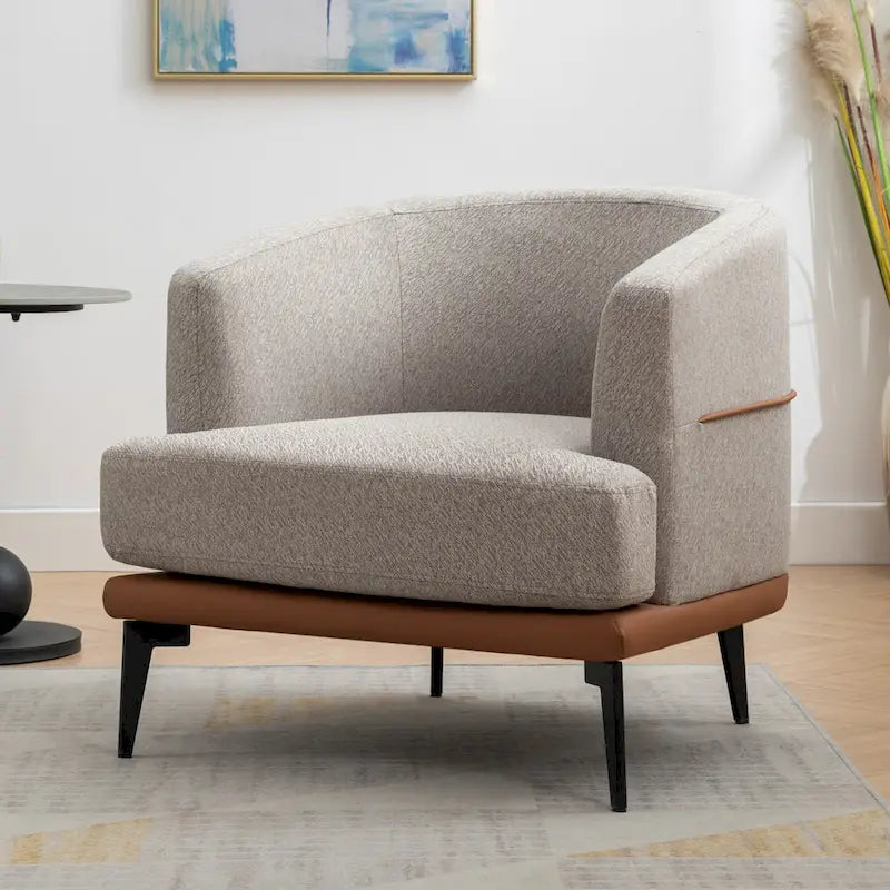 Fauteuil de salon contemporain en tissu bicolore avec pieds tonneau