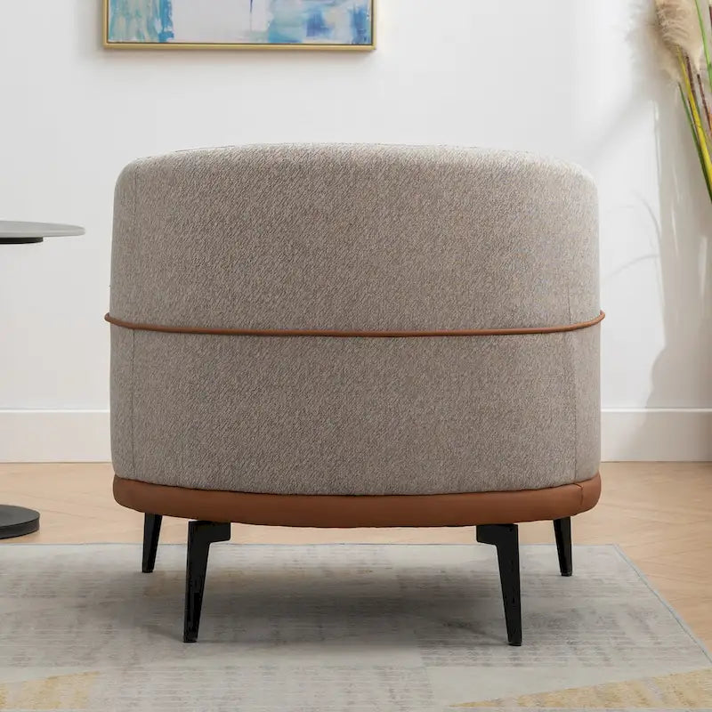 Fauteuil de salon contemporain en tissu bicolore avec pieds tonneau