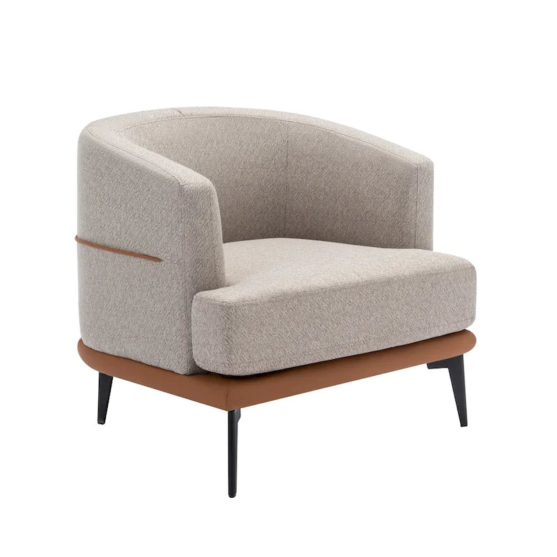 Fauteuil de salon contemporain en tissu bicolore avec pieds tonneau