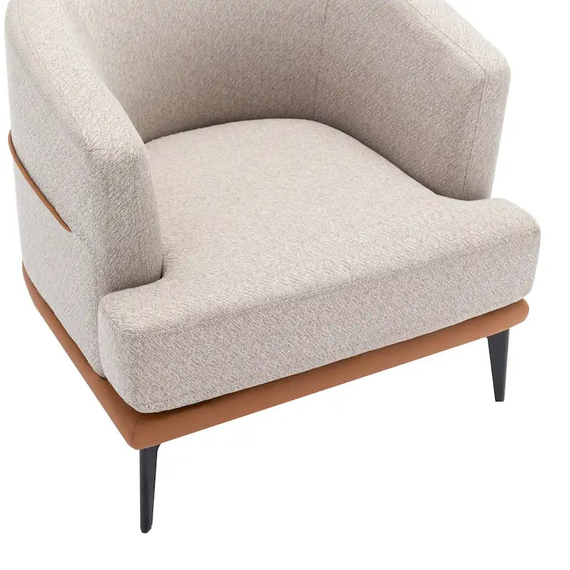 Fauteuil de salon contemporain en tissu bicolore avec pieds tonneau