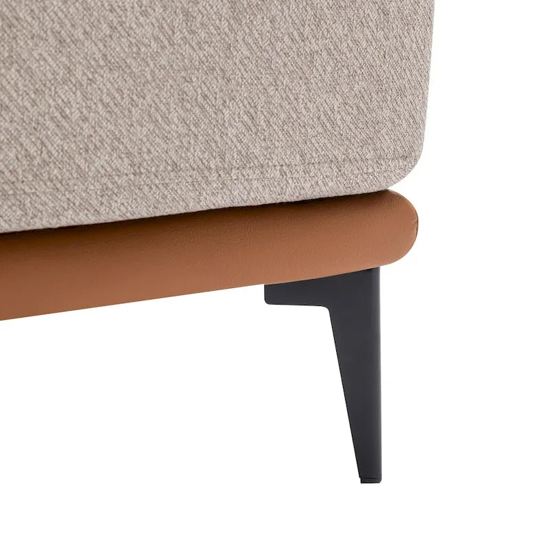 Fauteuil de salon contemporain en tissu bicolore avec pieds tonneau