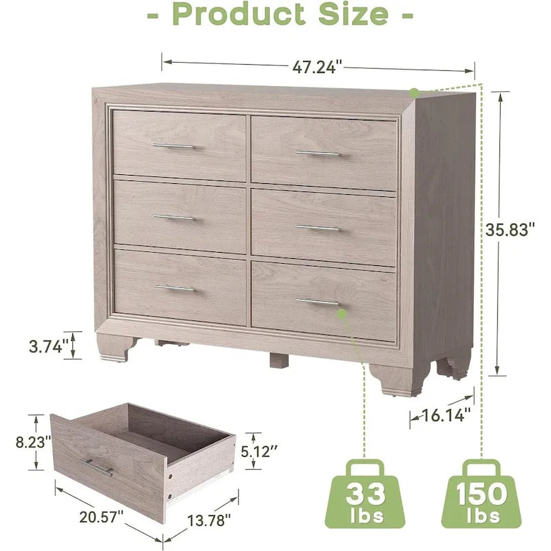 Modern Wood 6 Drawer Dresser