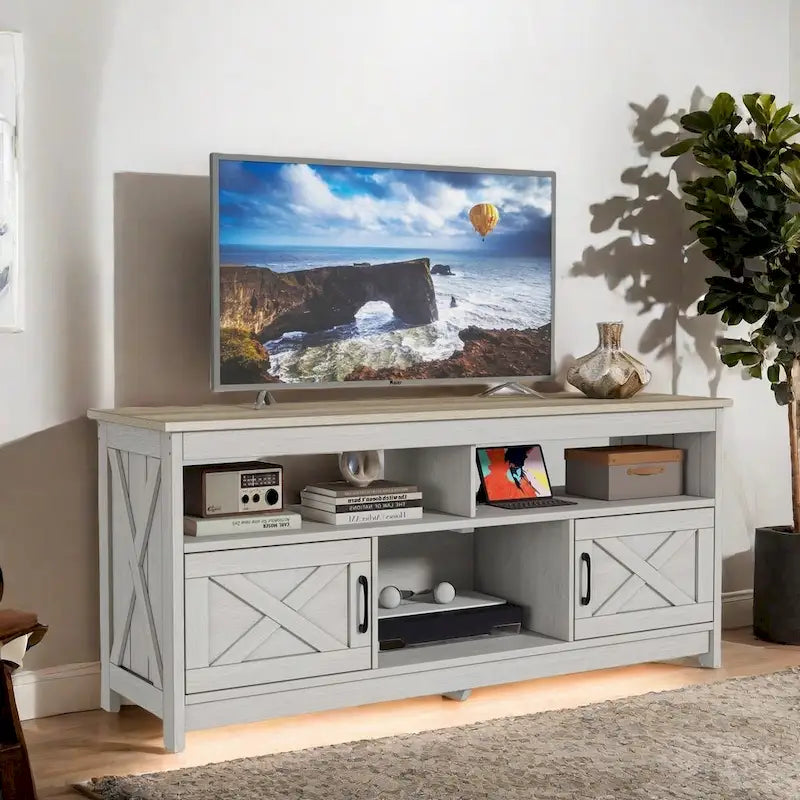 Moasis Farmhouse 59 TV Stand Media Console Entertainment Center with Storage Cabinets and Shelves