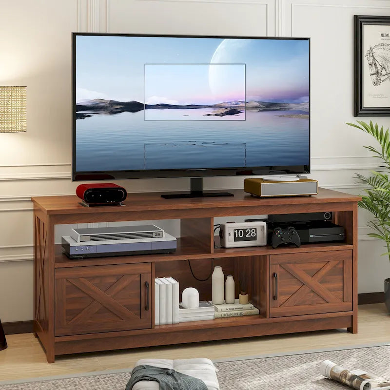 Moasis Farmhouse 59 TV Stand Media Console Entertainment Center with Storage Cabinets and Shelves