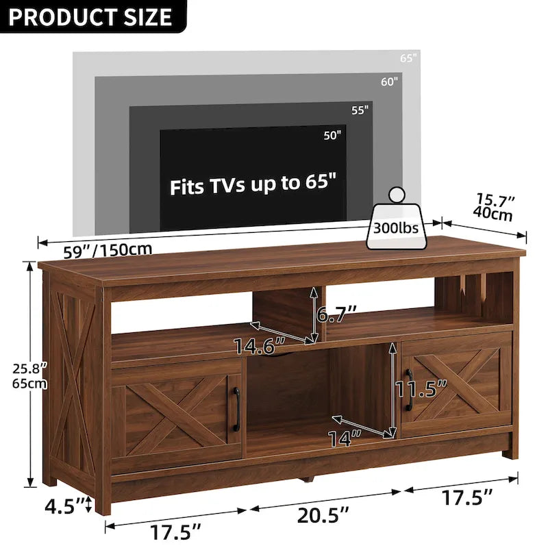 Moasis Farmhouse 59 TV Stand Media Console Entertainment Center with Storage Cabinets and Shelves