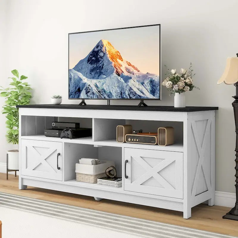 Moasis Farmhouse 59 TV Stand Media Console Entertainment Center with Storage Cabinets and Shelves