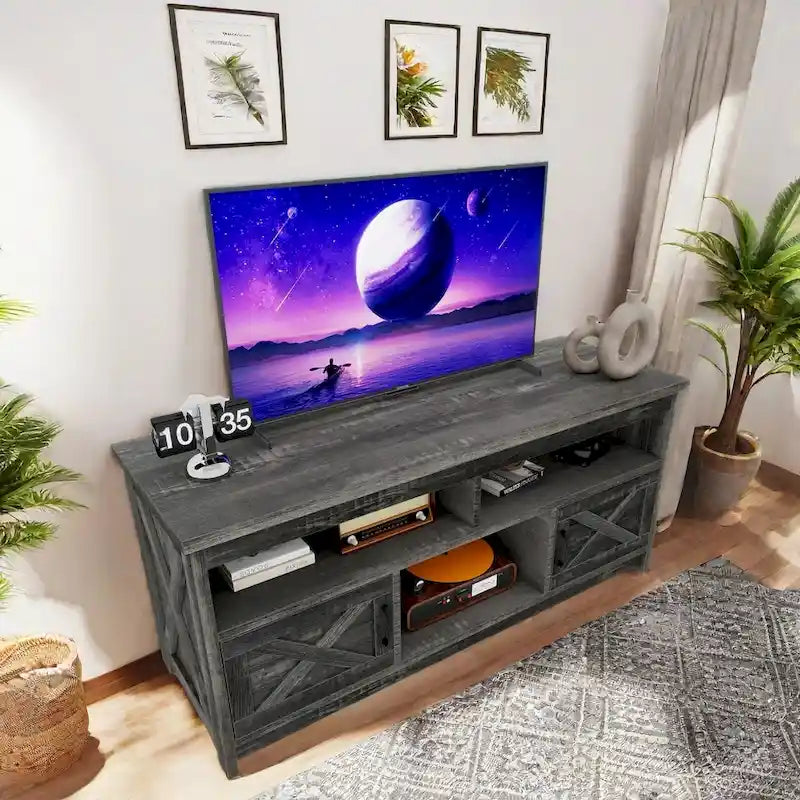Moasis Farmhouse 59 TV Stand Media Console Entertainment Center with Storage Cabinets and Shelves