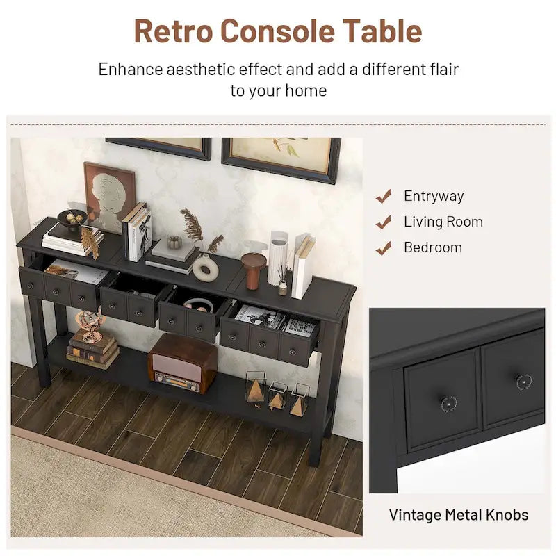 Costway 60 Console Table Retro Entryway Sofa Table with 4 Drawers & - See Details