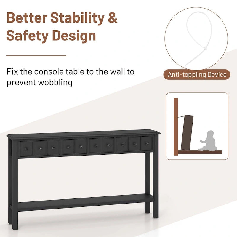Costway 60 Console Table Retro Entryway Sofa Table with 4 Drawers & - See Details
