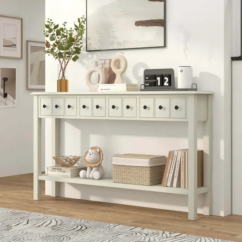 Costway 60 Console Table Retro Entryway Sofa Table with 4 Drawers & - See Details