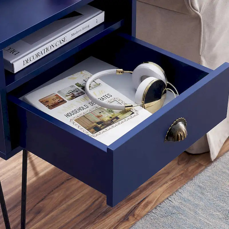 Modern Mid Century 1-Drawer Hairpin Nightstands, Brown/Blue/Black/Yellow, Four Options