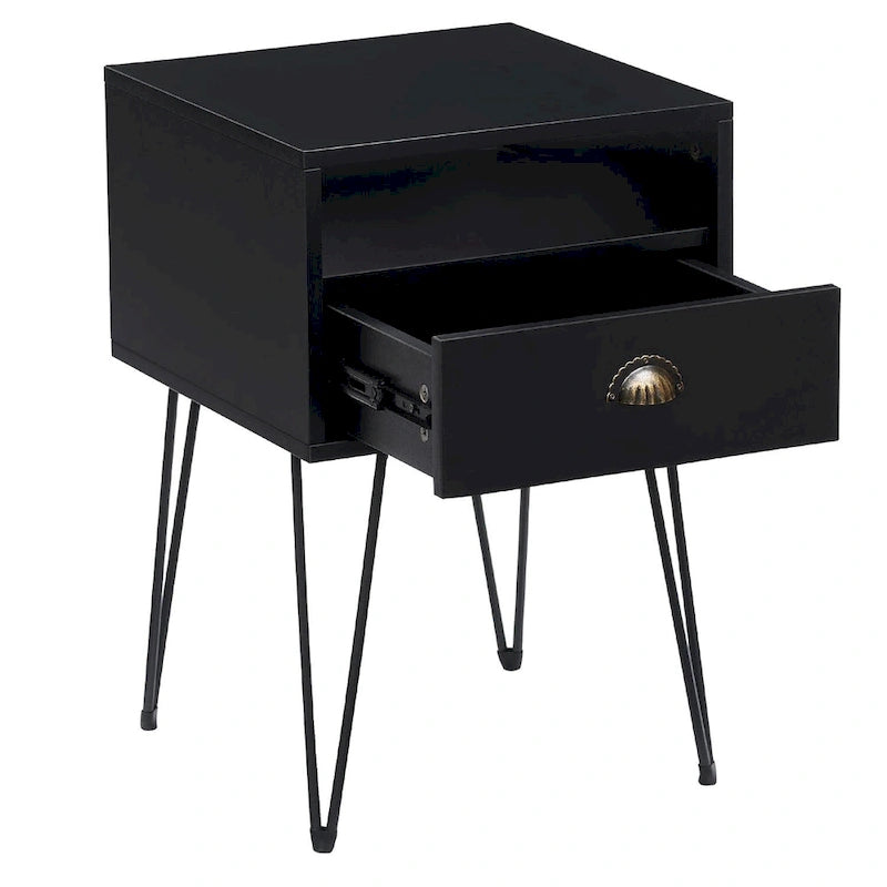 Modern Mid Century 1-Drawer Hairpin Nightstands, Brown/Blue/Black/Yellow, Four Options