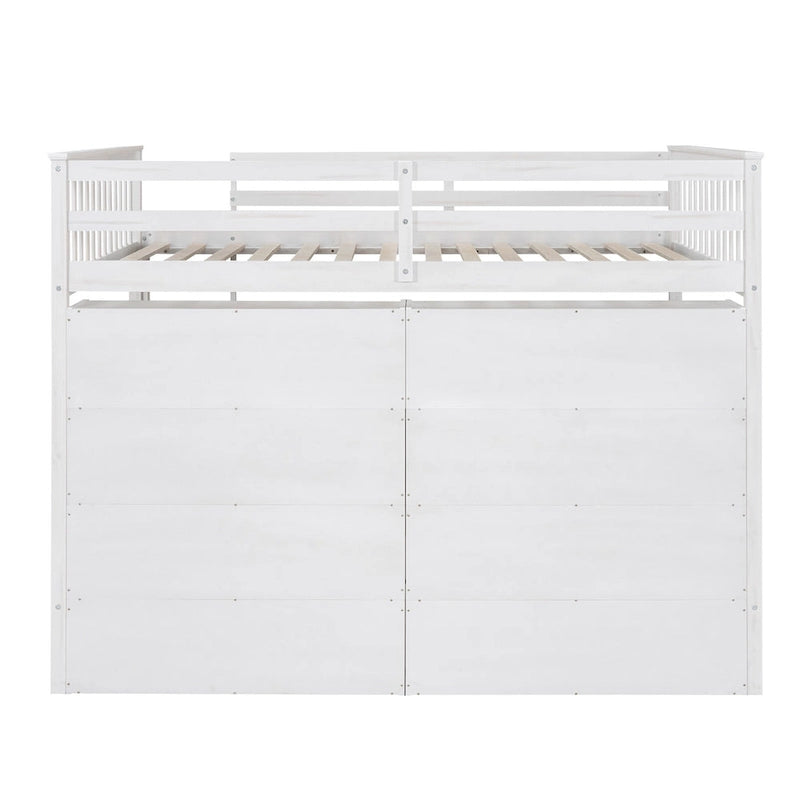 Full Size Loft Bed with Open Storage Shelves and Built-in Ladder