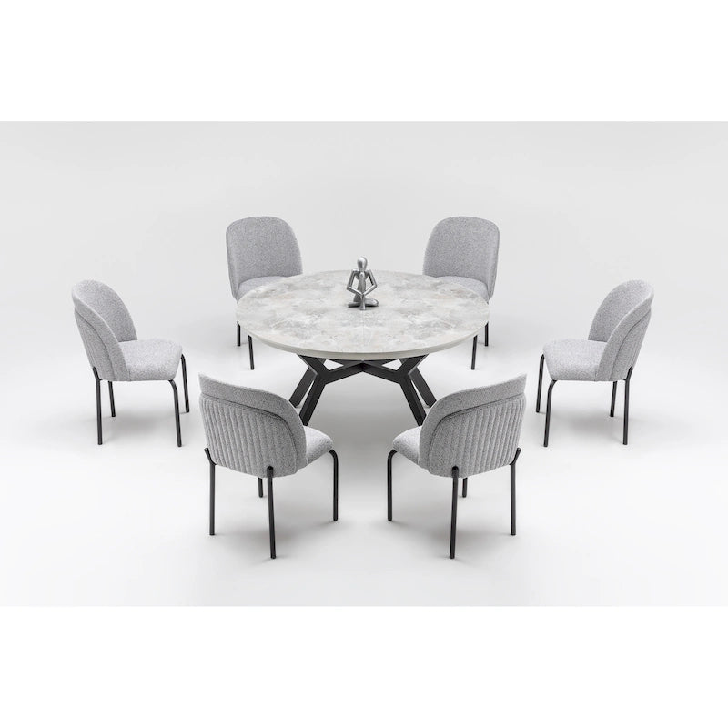 Zirz 7-Piece Extendable Round Dining Table And 6 Dining Chair With Metal Leg Set