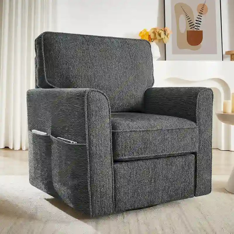 Fauteuil d'appoint "Barrel" avec poches latéralesChaise de bureau pivotante à 360° en tissu chenille
