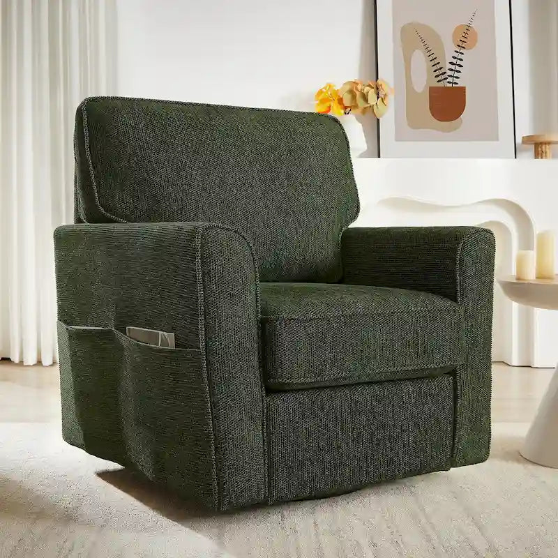 Fauteuil d'appoint "Barrel" avec poches latéralesChaise de bureau pivotante à 360° en tissu chenille