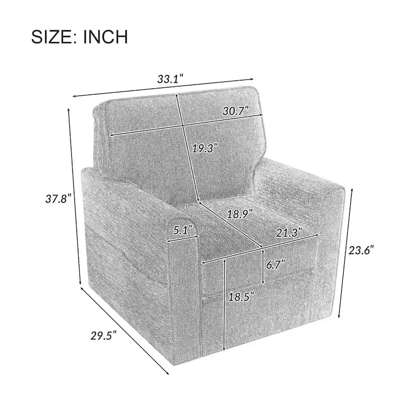 Fauteuil d'appoint "Barrel" avec poches latéralesChaise de bureau pivotante à 360° en tissu chenille