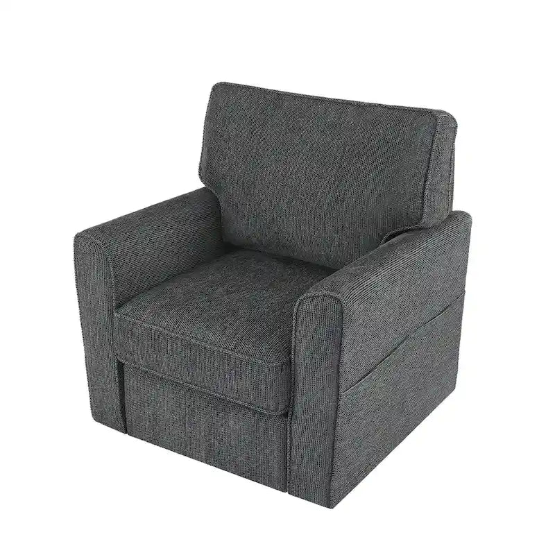Fauteuil d'appoint "Barrel" avec poches latéralesChaise de bureau pivotante à 360° en tissu chenille