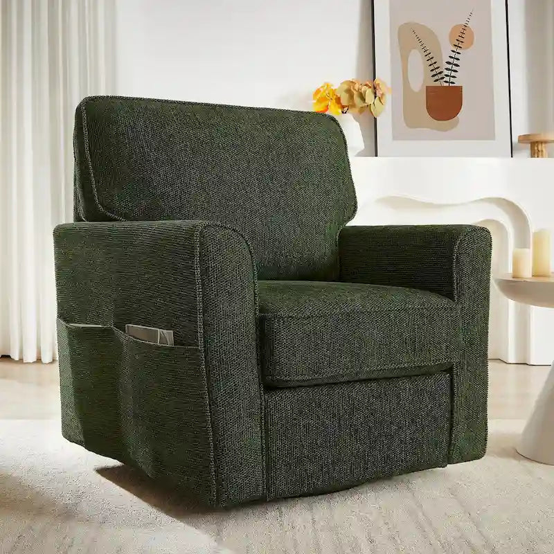 Fauteuil d'appoint "Barrel" avec poches latéralesChaise de bureau pivotante à 360° en tissu chenille