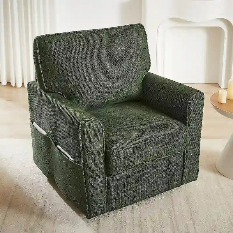 Fauteuil d'appoint "Barrel" avec poches latéralesChaise de bureau pivotante à 360° en tissu chenille
