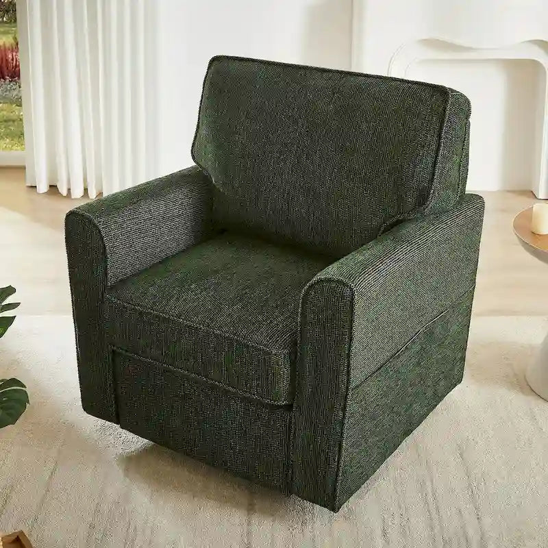 Fauteuil d'appoint "Barrel" avec poches latéralesChaise de bureau pivotante à 360° en tissu chenille