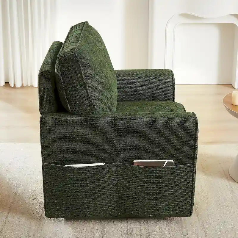 Fauteuil d'appoint "Barrel" avec poches latéralesChaise de bureau pivotante à 360° en tissu chenille
