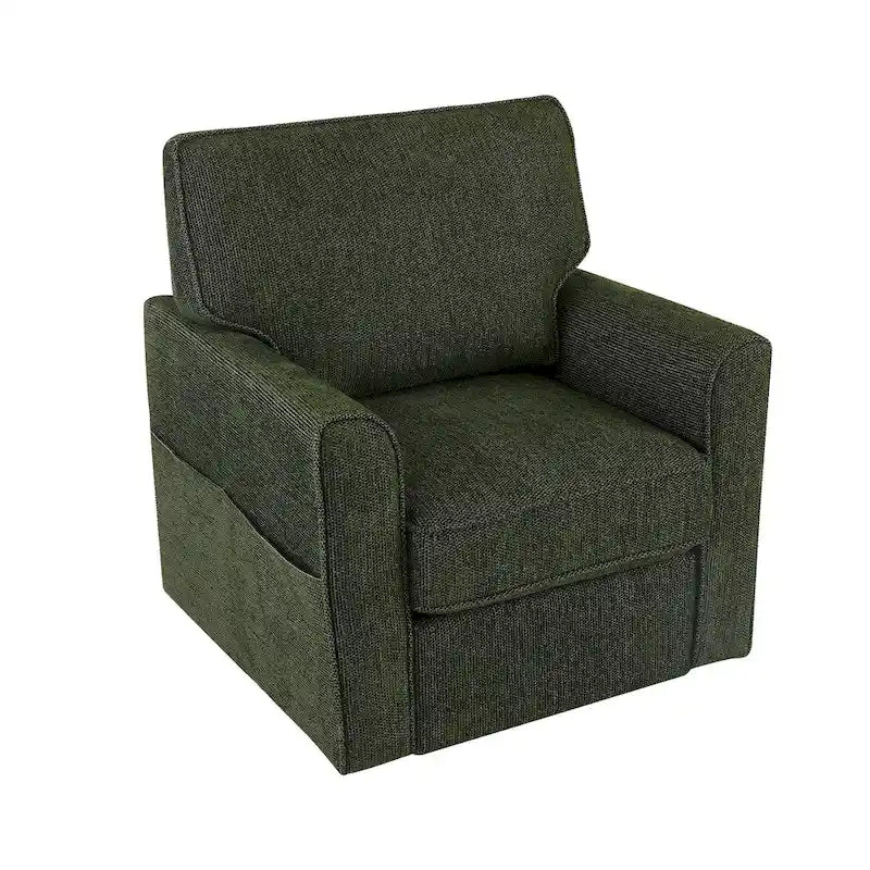 Fauteuil d'appoint "Barrel" avec poches latéralesChaise de bureau pivotante à 360° en tissu chenille