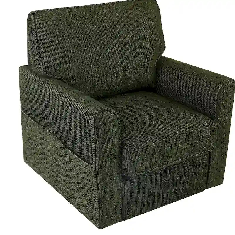 Fauteuil d'appoint "Barrel" avec poches latéralesChaise de bureau pivotante à 360° en tissu chenille