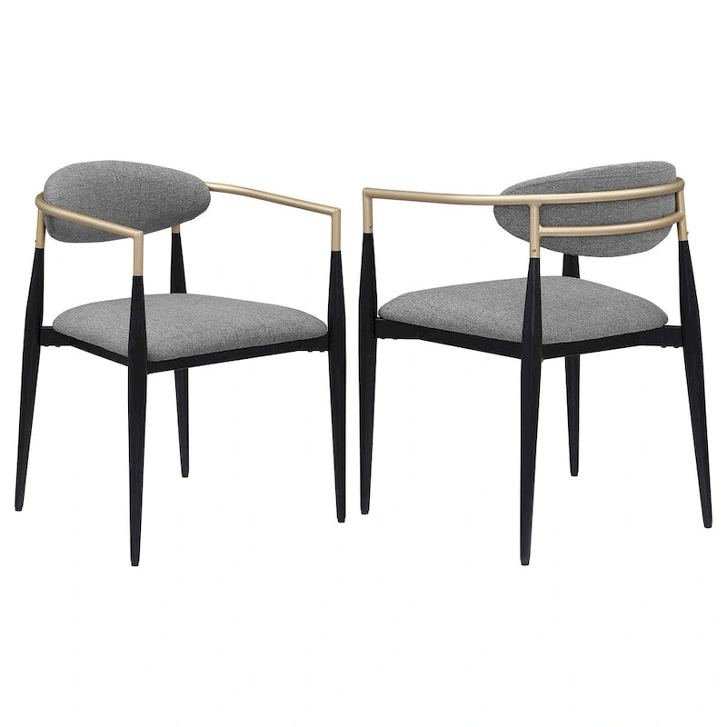Exis Dining Armchair Set of 2, Modern Gray Fabric, Sleek Black Metal